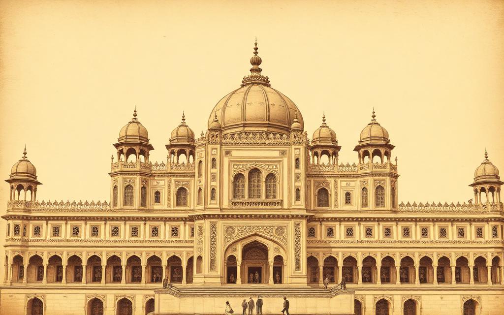 Vintage illustration of a Mughal era palace
