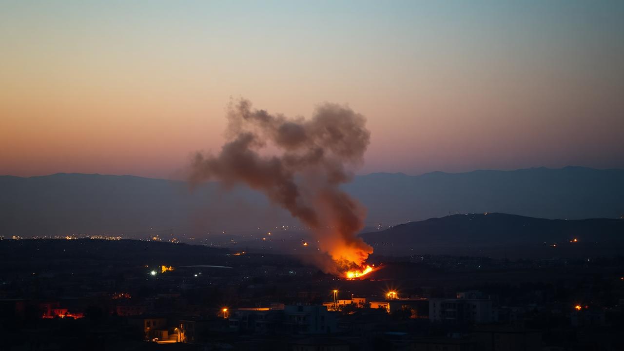 Smoke rising over a southern Lebanon village at dusk after an airstrike